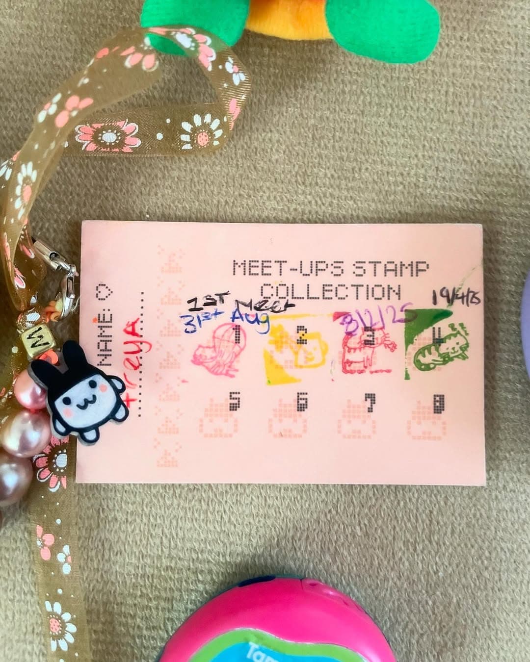 A Tamagotchi Club London stamp card